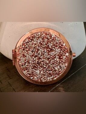 NEW!! Glam Compact Mirror Rose Gold Crystal Phone Grip